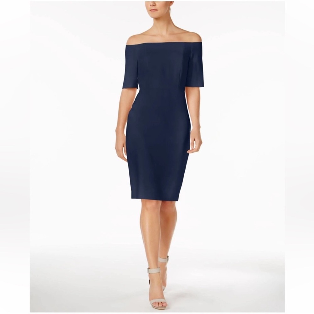 Calvin Klein Navy Off-Shoulder Midi Dress